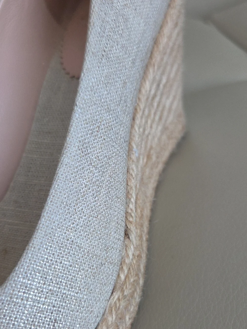 J. Crew Neutral Linen Espadrille Wedges with Pink Lining Size 9.5